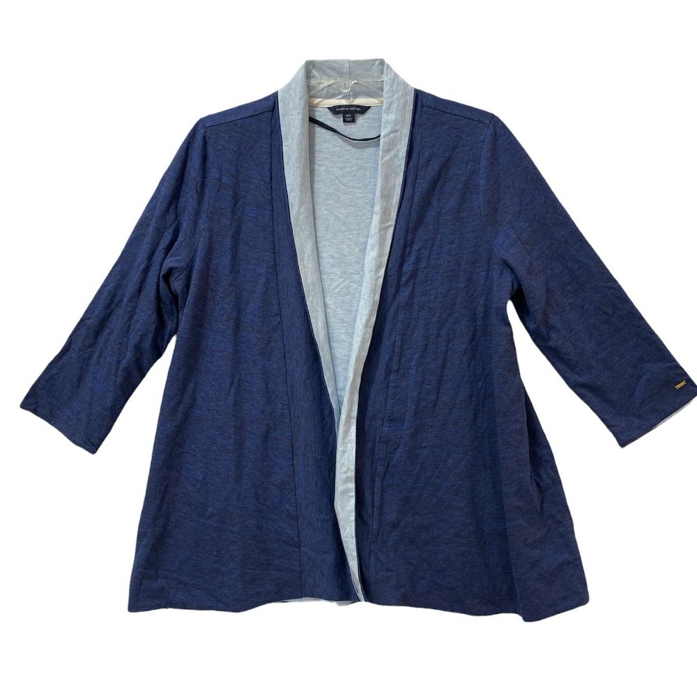 Tommy Hilfiger Draped Open Front Cardigan Jacket Blue Woman's Large 3/4 Sleeve